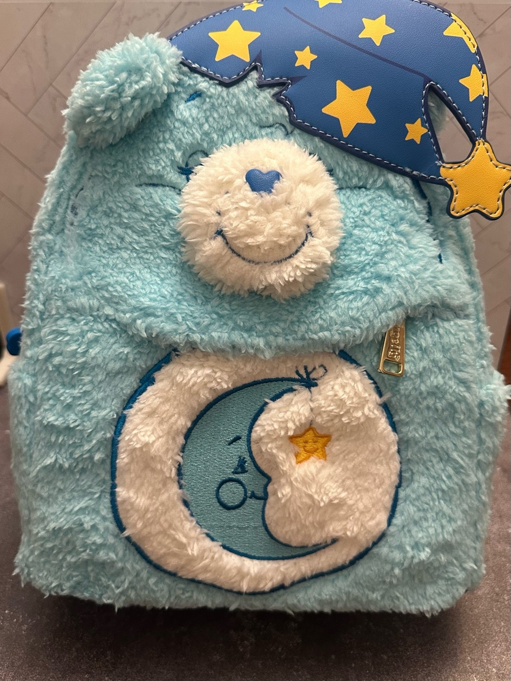 Loungefly Light Blue Care Bears Moon Plush Backpack with Star Accent